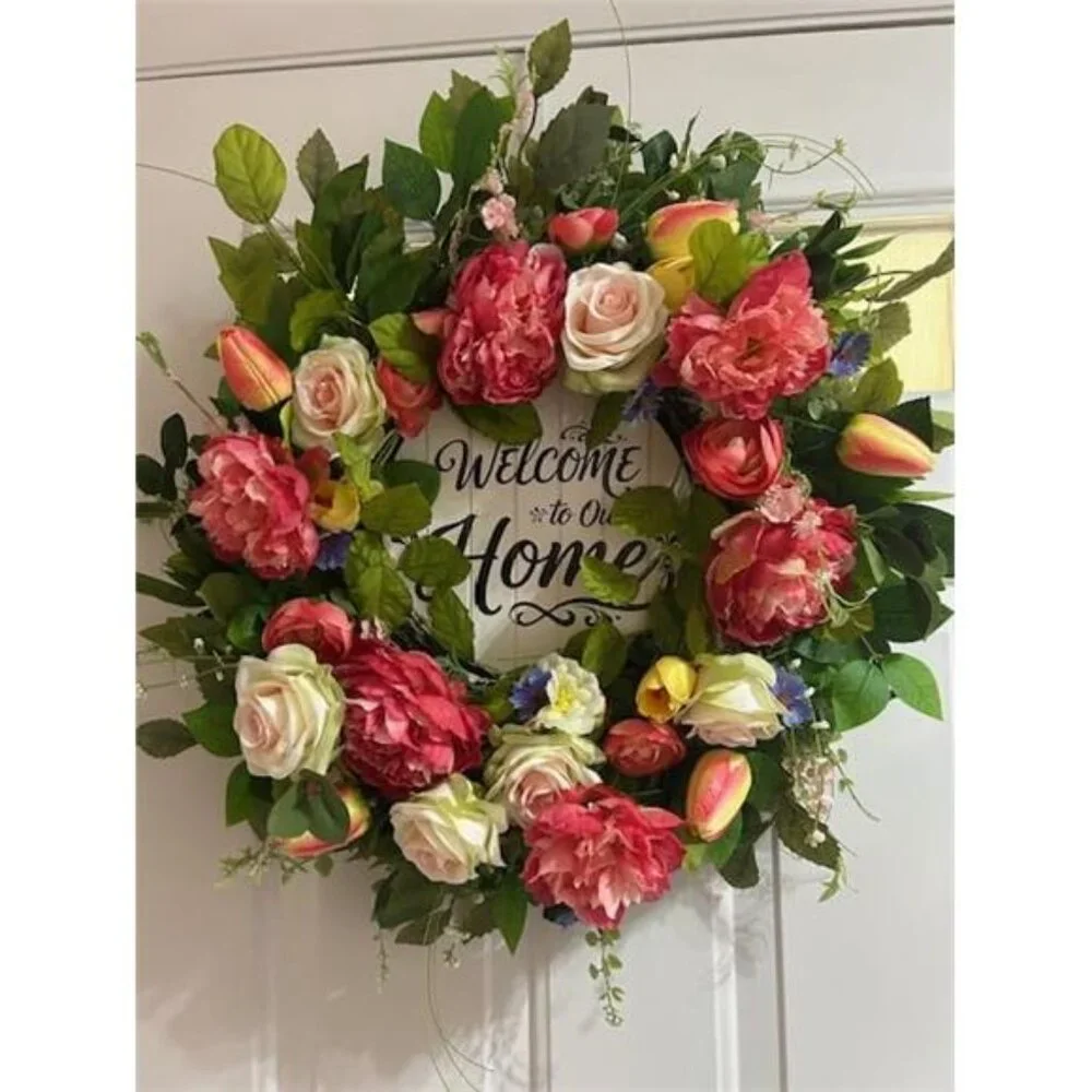 Spring Wreath for Front Door Floral Design, 24 Inch